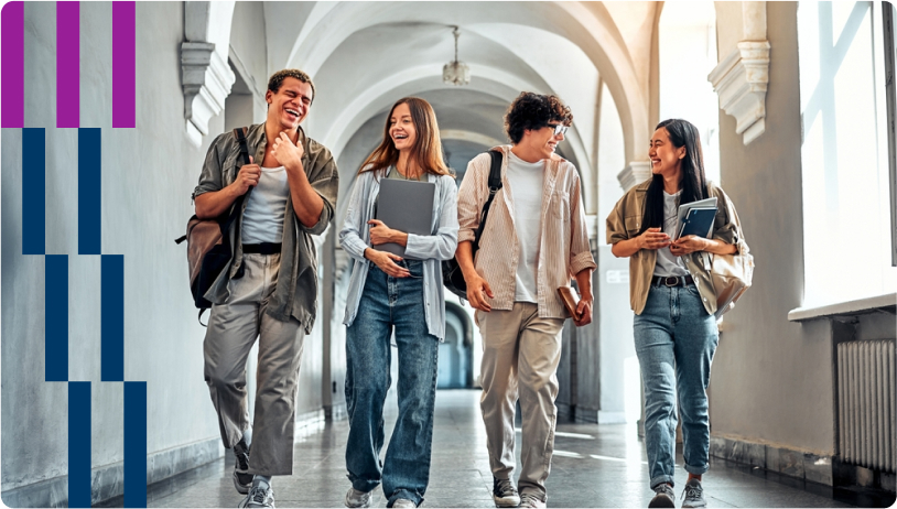 Group of students walking in hallway